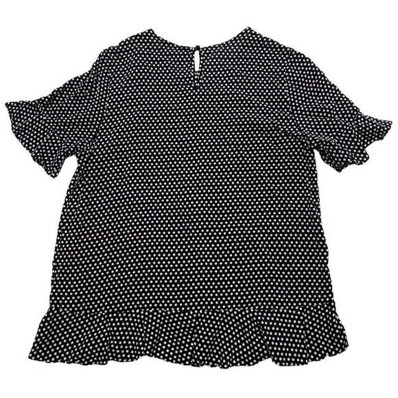 Cynthia Rowley Black White Polka Dot Ruffle Short Sleeve Rayon Top sz Medium - Picture 4 of 8